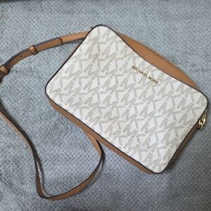 Michael Kors White and Tan Crossbody Bag
